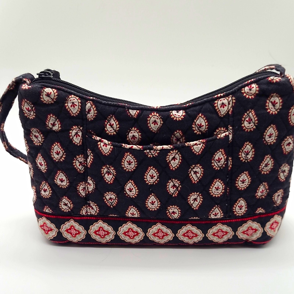 Vera Bradley Classic Black Paisley Quilted Cotton Handbag Small Shoulder Bag